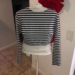Stripped Cropped Long Sleeve Top - size 10/Large